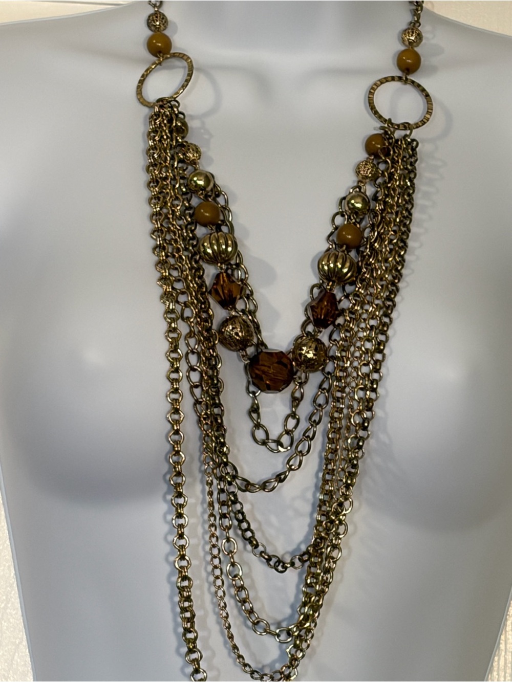 Multi-Strand Gold and Amber Statement Necklace -2028